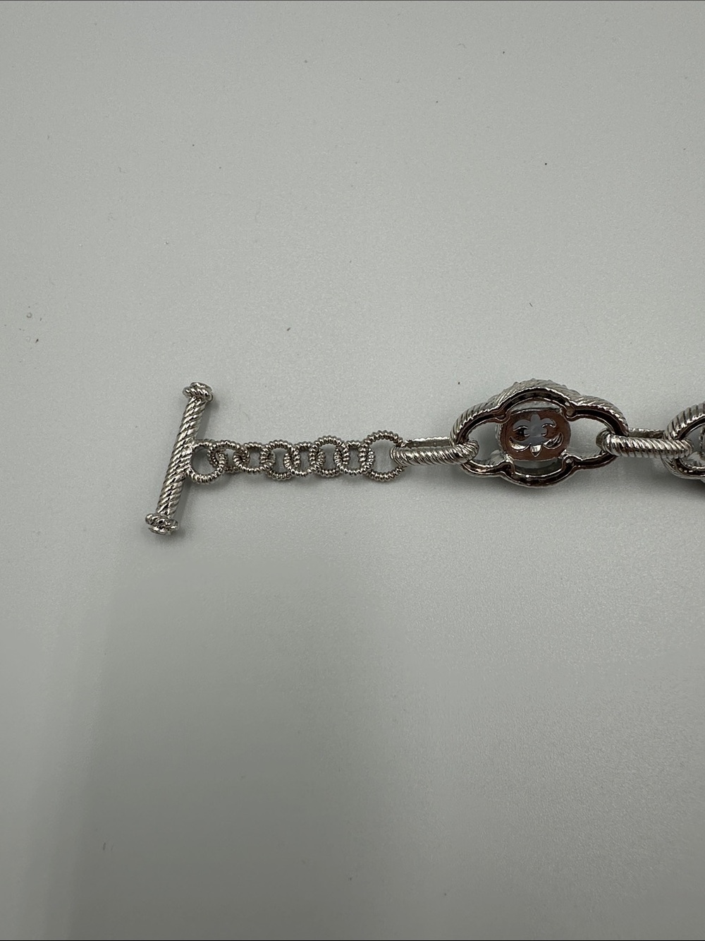 Judith Ripka 925 Sterling Silver Cable Links Toggle 5 Oval Stones Bracelet - Picture 8 of 16